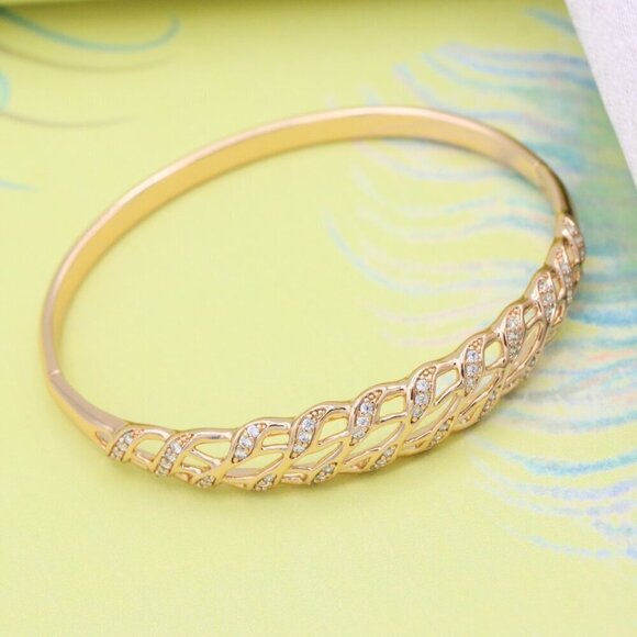 Elegant Rose Gold Chain Design Bangle with Sparkling Accents, XPBL0598 - Picture 4 of 12